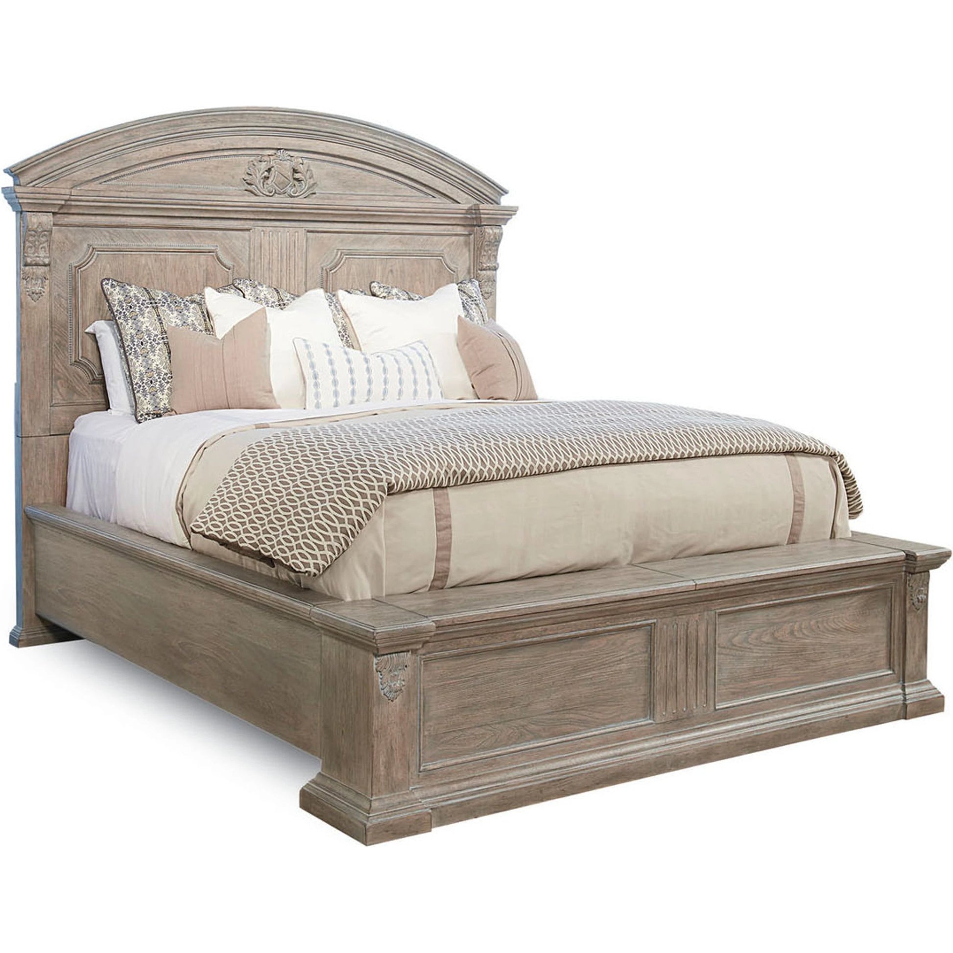 Arch Salvage Chambers Panel Bed by A.R.T. Furniture in brown and parch. Made from parrawood solids, cathedral elm veneers in a cottage & farmhouse style.