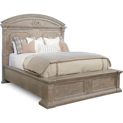Arch Salvage Chambers Panel Bed by A.R.T. Furniture in brown and parch. Made from parrawood solids, cathedral elm veneers in a cottage & farmhouse style.