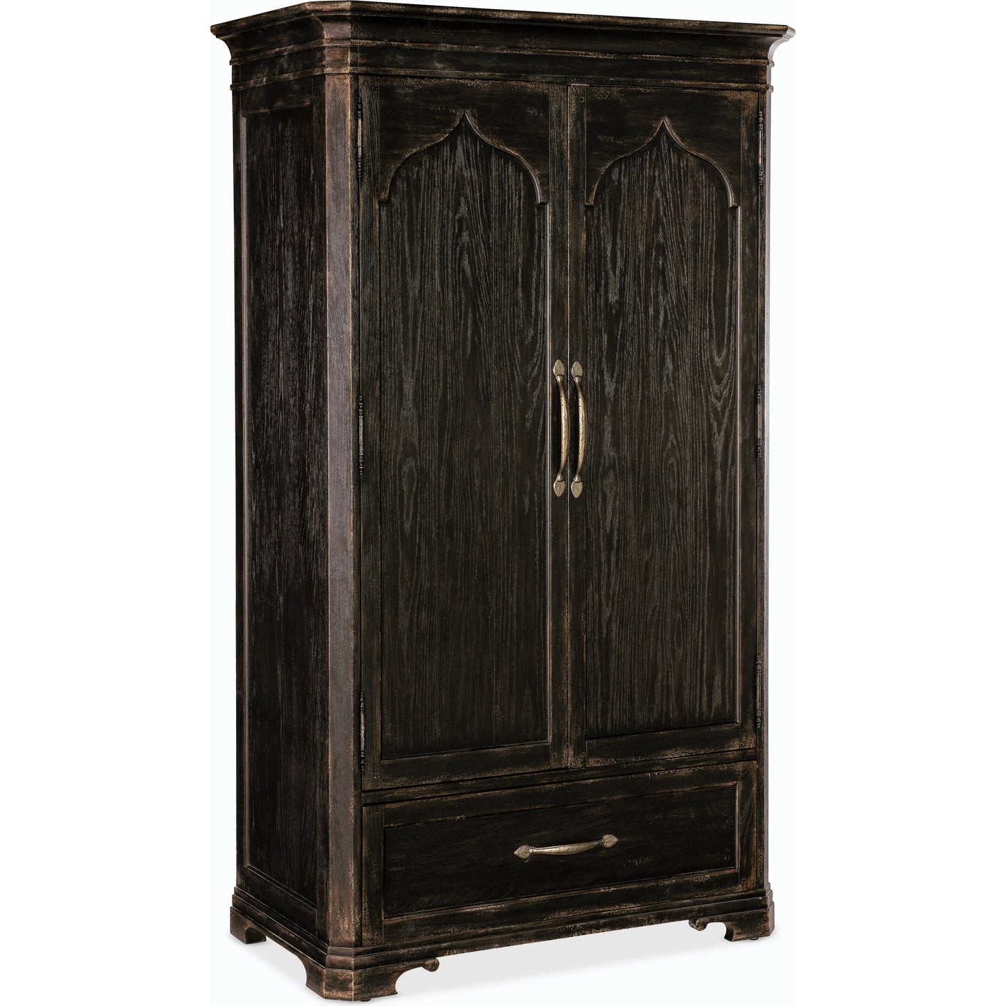 001 SI-2185795 | Primary Silo | Americana Wardrobe by Hooker Furniture in black and molasses finish. Made from oak veneers in a cottage & farmhouse style.