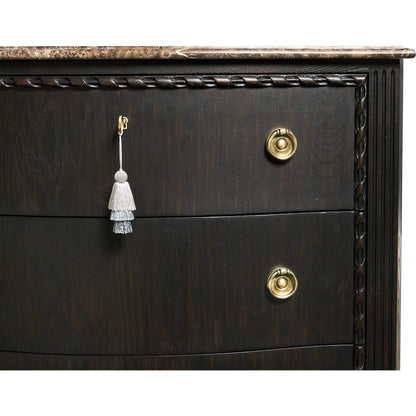 Tangiers Drawer Chest by Jonathan Charles in brown, black and ebonized oak. Made from oak solids, flat-cut oak veneers, stone, brass in a traditional style.