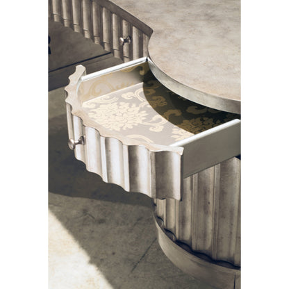 Fluted Kidney Desk by Hooker Furniture in silver. Made from hardwoods in a eclectic & global style.