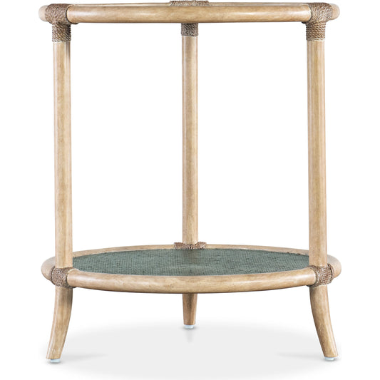 Retreat Raffia End Table by Hooker Furniture. Made from maple veneers, engineered raffia, rope, tempered glass in a cottage & farmhouse style.