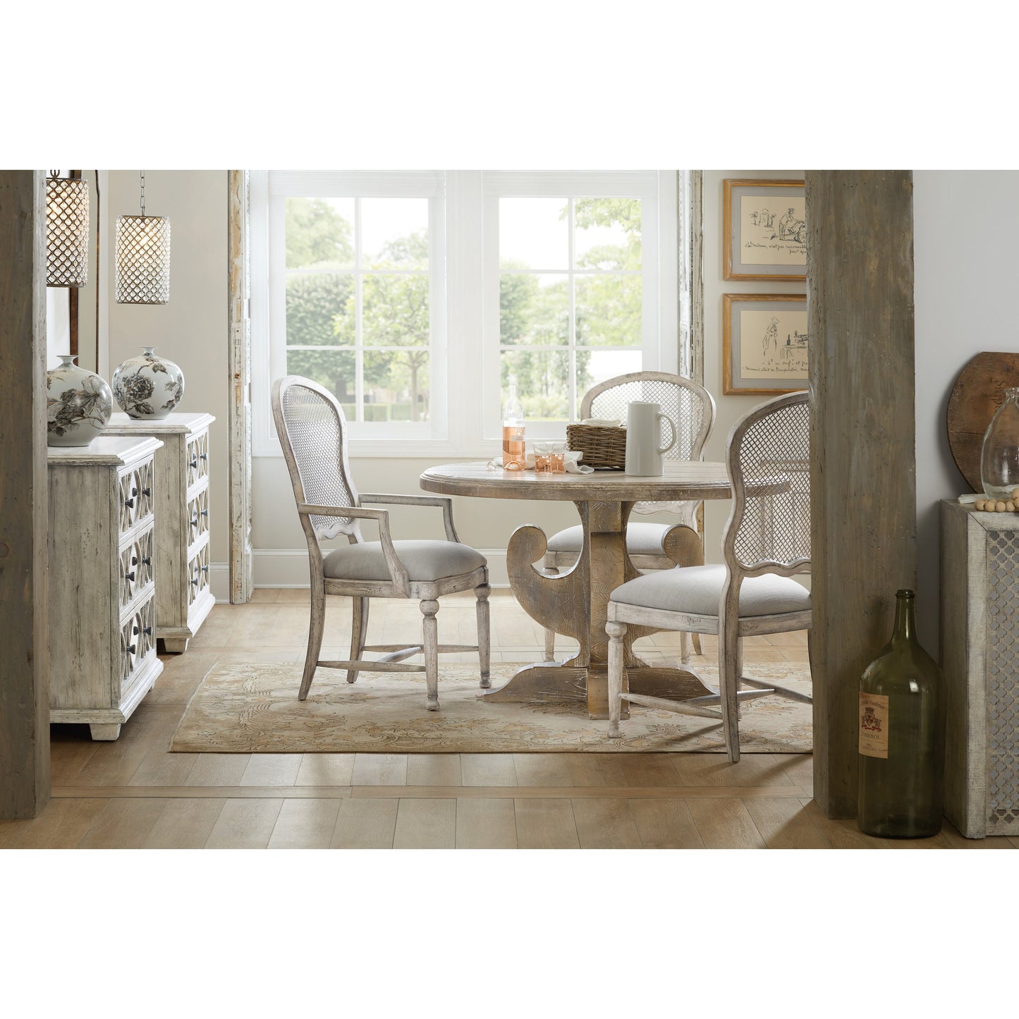 005 SI-1748438 | Lifestyle | Gaston Arm Chair (Set of 2) by Hooker Furniture in grey and mercantile white. Made from fabric, metal in a traditional style.