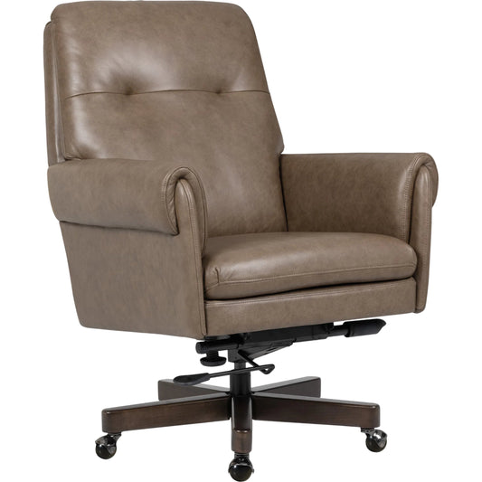 Lenora Swivel Tilt Executive Chair by Hooker Furniture in brown and dark wood. Made from aniline top grain leather, leather in a unique style.