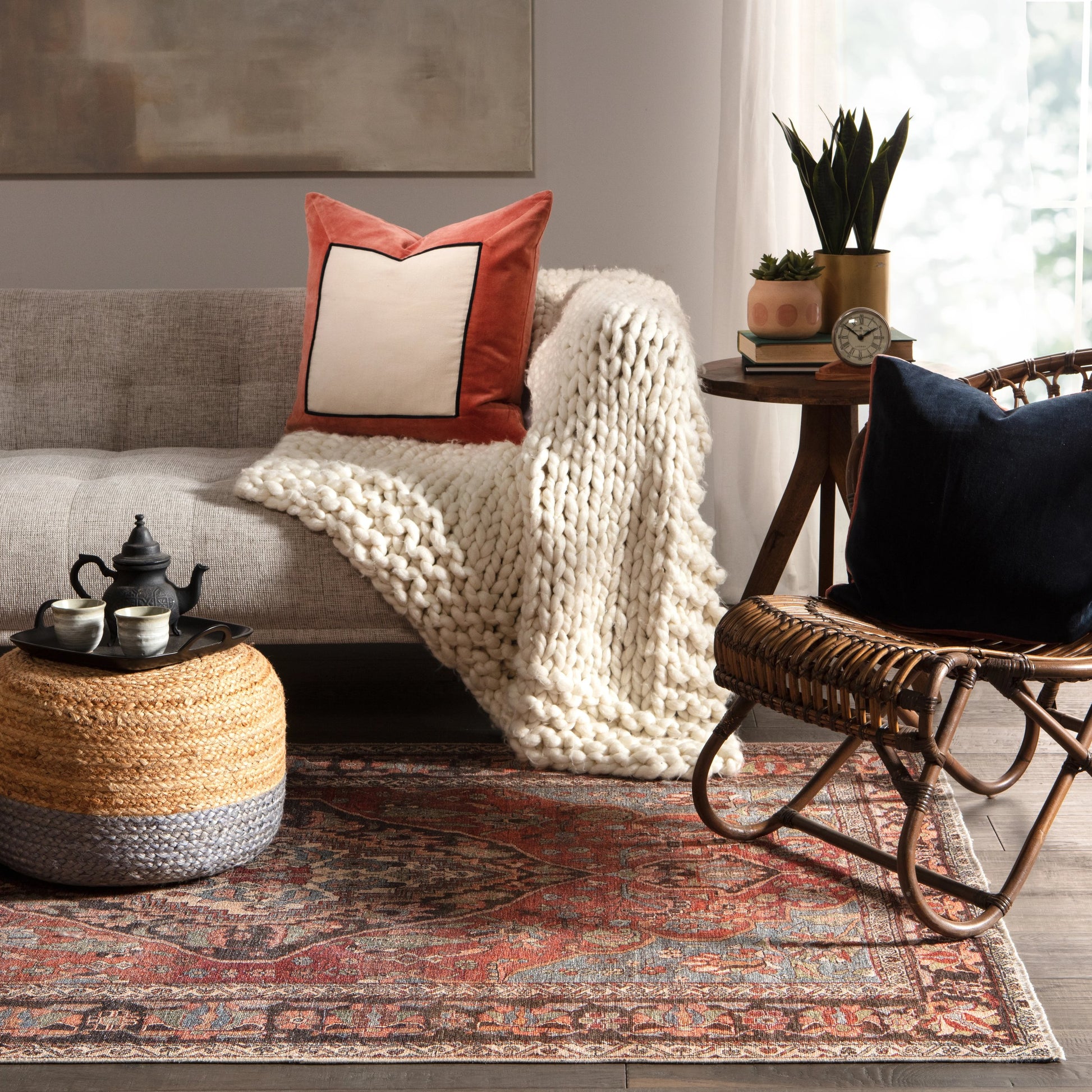Saba Oliana Pouf by Jaipur Living. Made from 100% jute in a coastal style.
