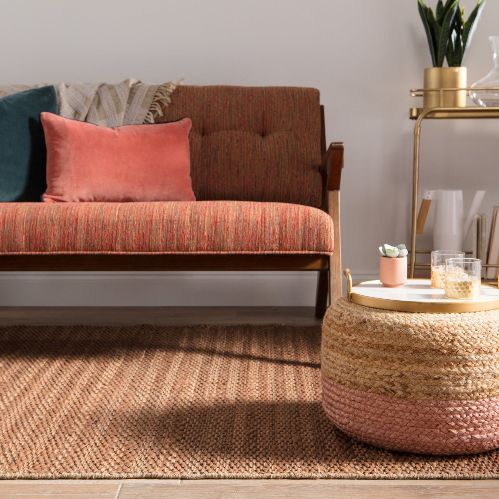 Saba Oliana Pouf by Jaipur Living. Made from 100% jute in a coastal style.