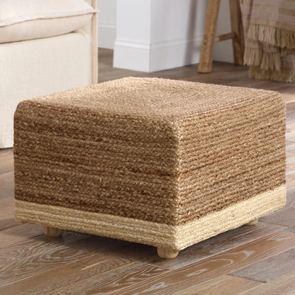 Saba Sienna Square Stool by Jaipur Living in tan, beige. Made from 100% jute fiber in a unique style.