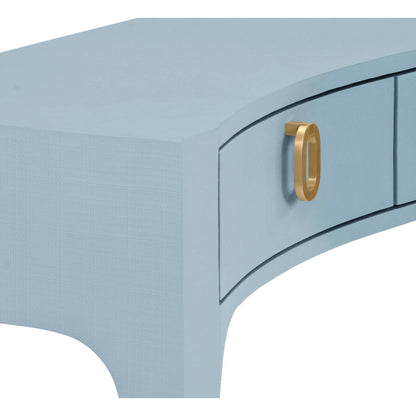 Sabrina Curved Front Console by Worlds Away in blue. Made from solid wood, mdf, linen in a eclectic & global style.