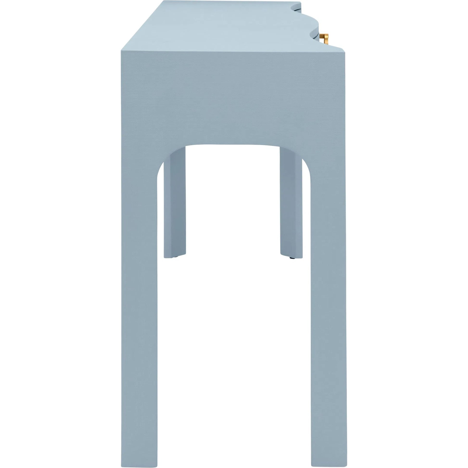 Sabrina Curved Front Console by Worlds Away in blue. Made from solid wood, mdf, linen in a eclectic & global style.