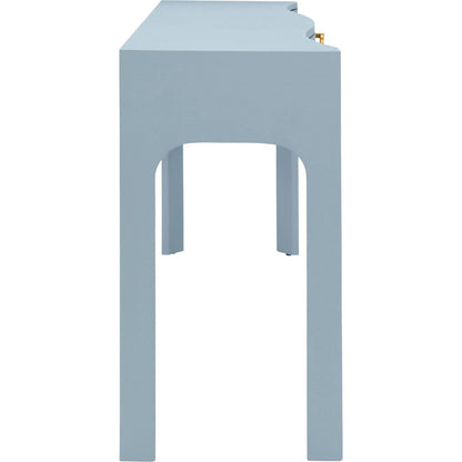 Sabrina Curved Front Console by Worlds Away in blue. Made from solid wood, mdf, linen in a eclectic & global style.
