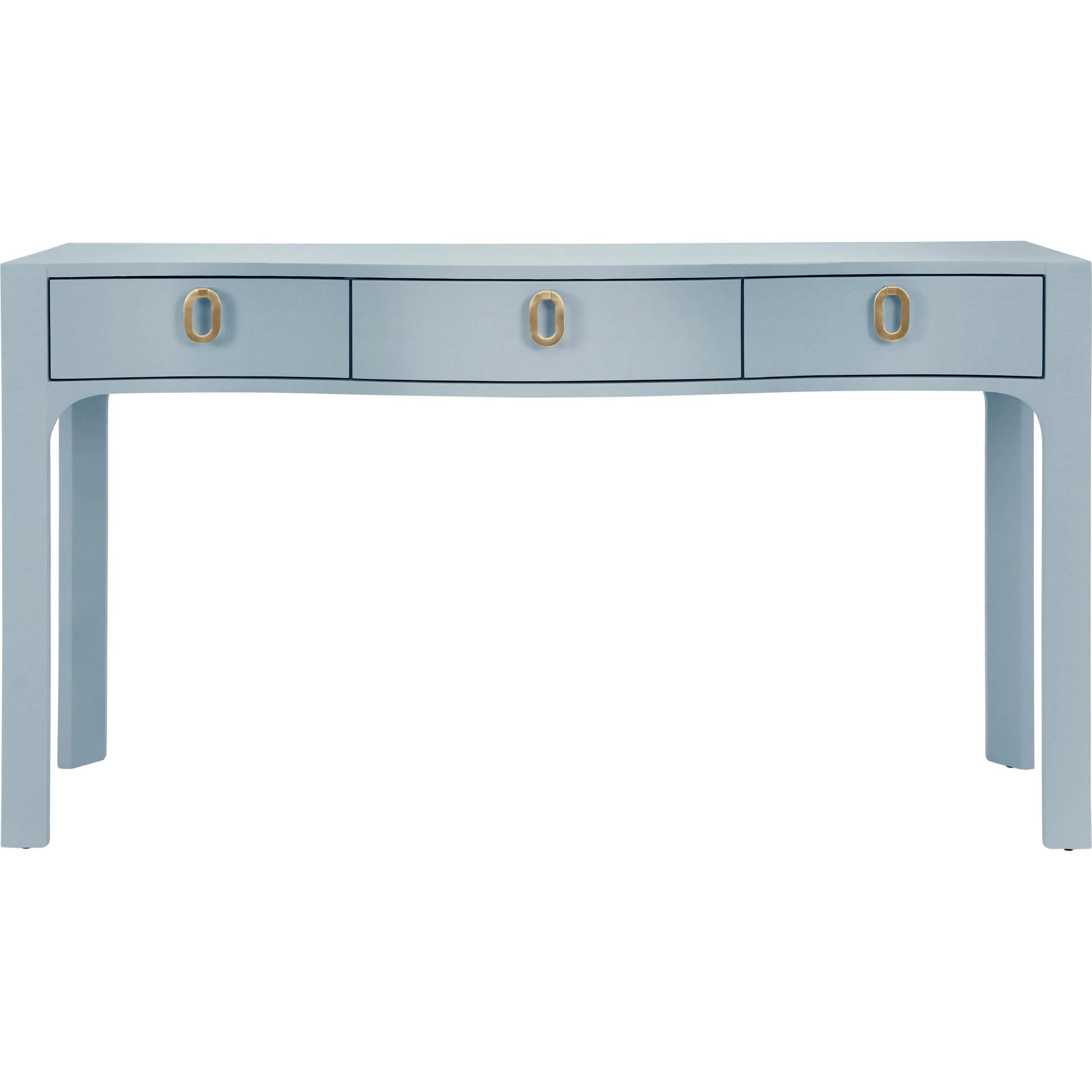 Sabrina Curved Front Console by Worlds Away in blue. Made from solid wood, mdf, linen in a eclectic & global style.