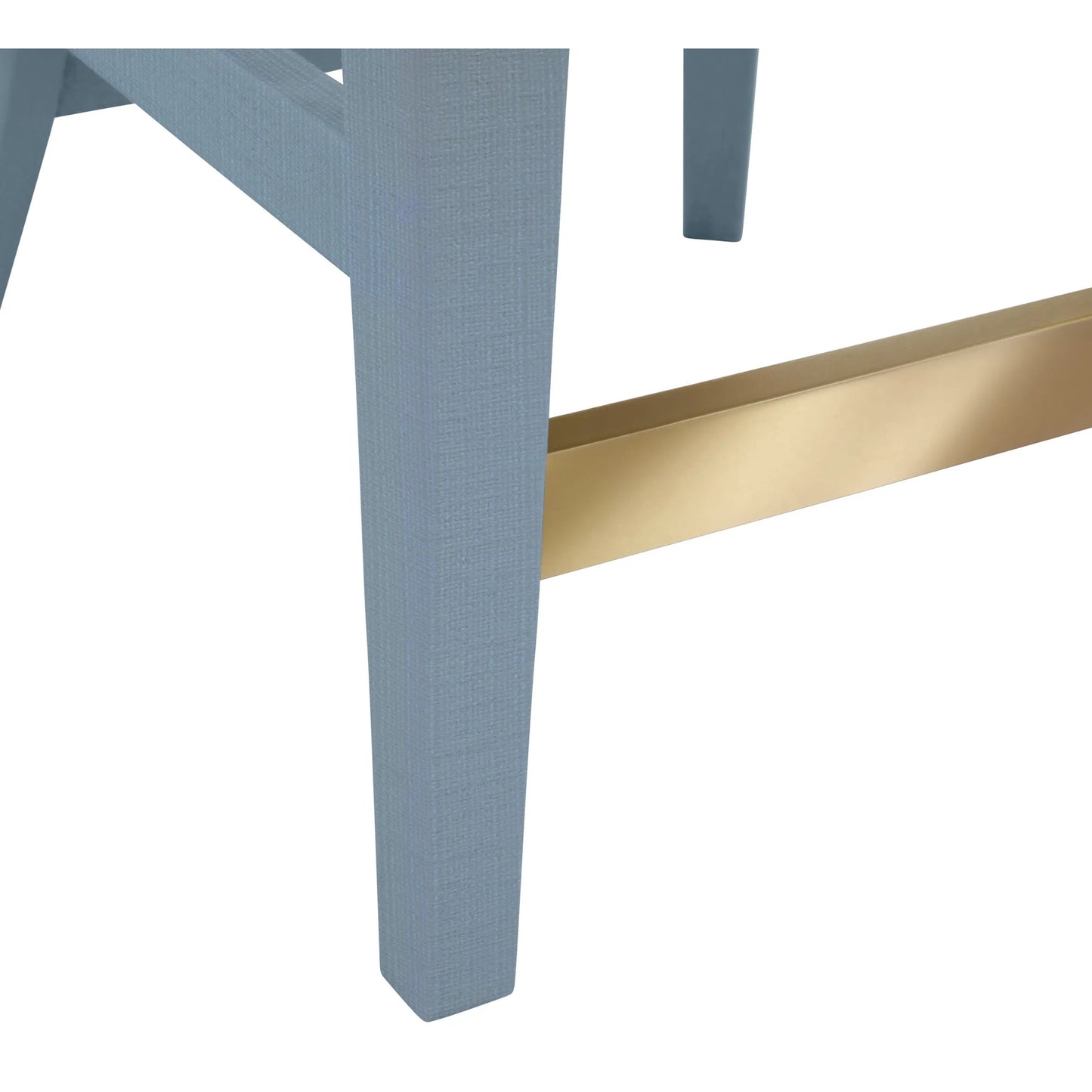 009 SI-2461338 | Closeup | Sadie Curved Counter Stool by Worlds Away. Made from solid wood, mdf, linen, foam, metal in a eclectic & global style.