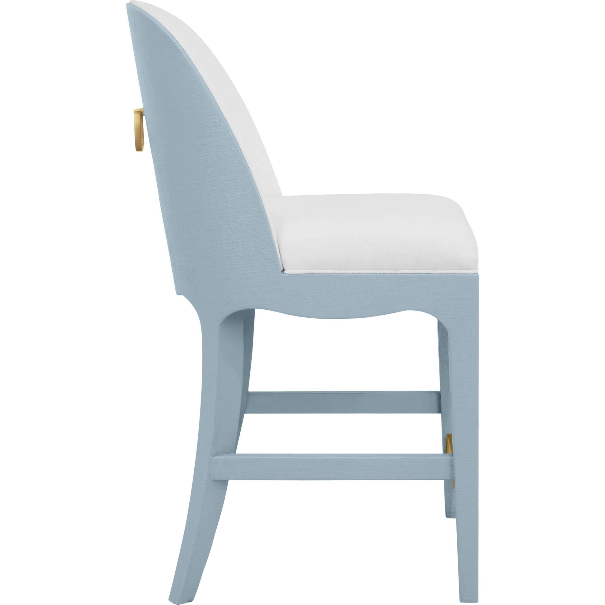 Sadie Curved Counter Stool by Worlds Away. Made from solid wood, mdf, linen, foam, metal in a eclectic & global style.