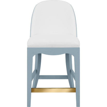 Sadie Curved Counter Stool by Worlds Away. Made from solid wood, mdf, linen, foam, metal in a eclectic & global style.