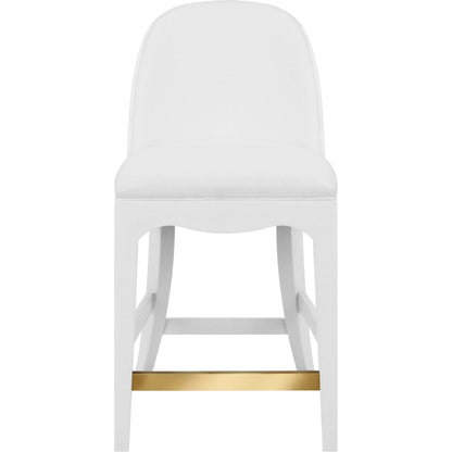 Sadie Curved Counter Stool by Worlds Away. Made from solid wood, mdf, linen, foam, metal in a eclectic & global style.