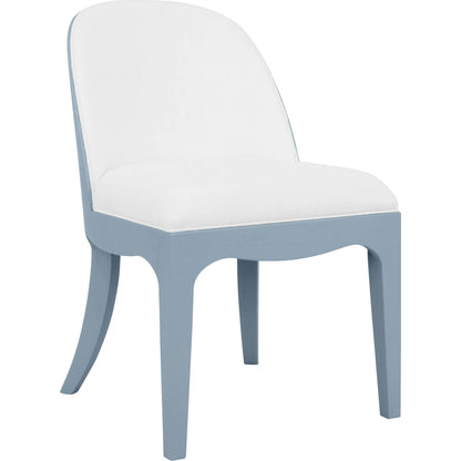Sadie Curved Dining Chair by Worlds Away. Made from solid wood, mdf, linen, foam in a unique style.