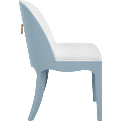 Sadie Curved Dining Chair by Worlds Away. Made from solid wood, mdf, linen, foam in a unique style.