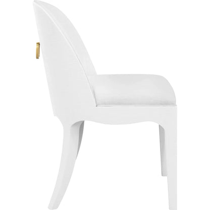 Sadie Curved Dining Chair by Worlds Away. Made from solid wood, mdf, linen, foam in a unique style.