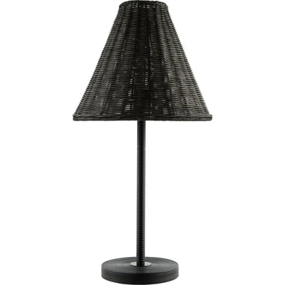 Safe Accent Table Lamp by Livabliss in black and hand painted. Made from iron, resin, rattan in a rustic style.