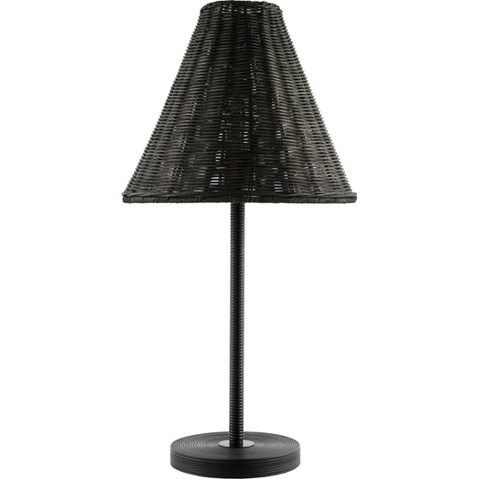 Safe Accent Table Lamp by Livabliss in black and hand painted. Made from iron, resin, rattan in a unique style.