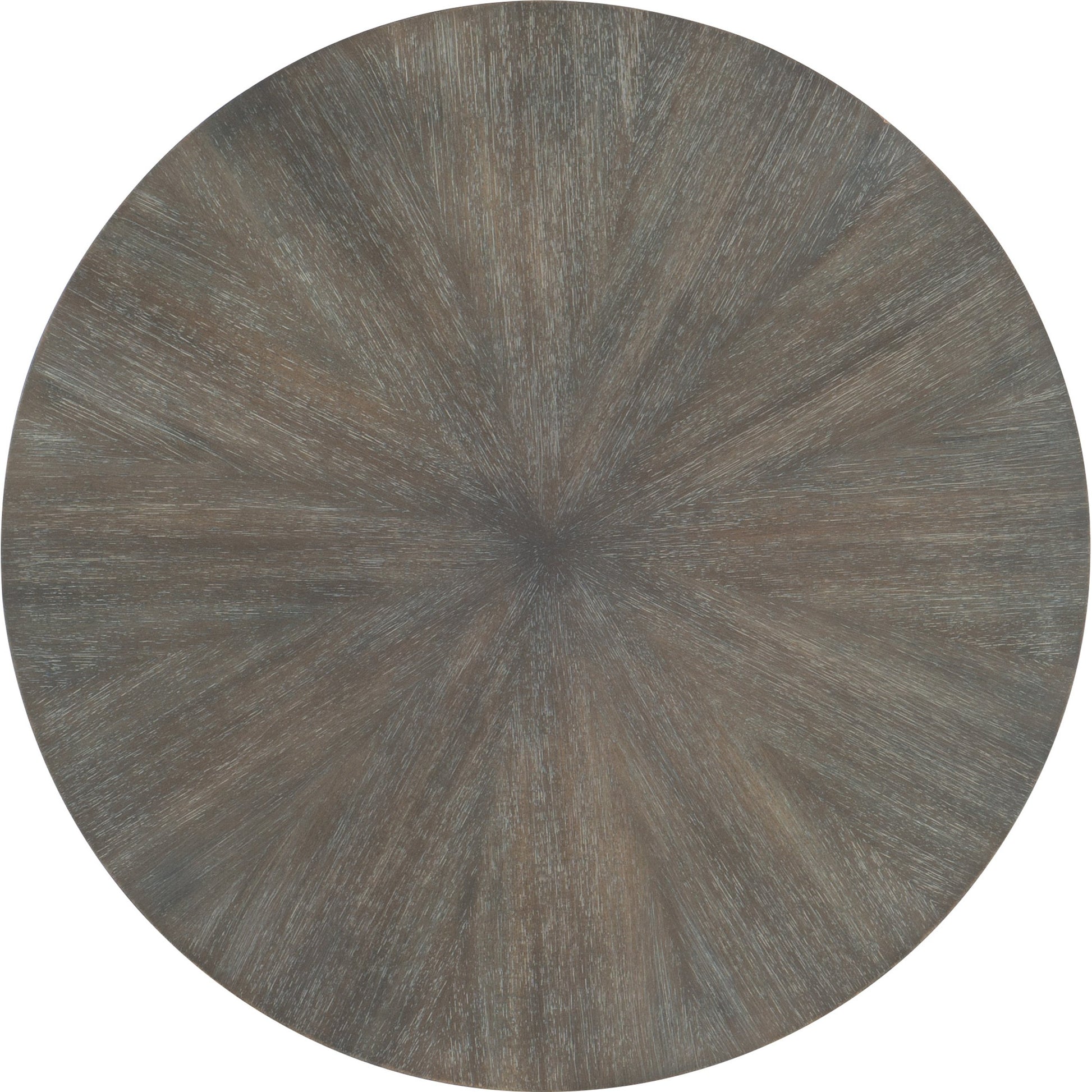 Round End Table by Hooker Furniture in medium natural acacia. Made from acacia veneers with metal tubing, metal sheet in a modern style.