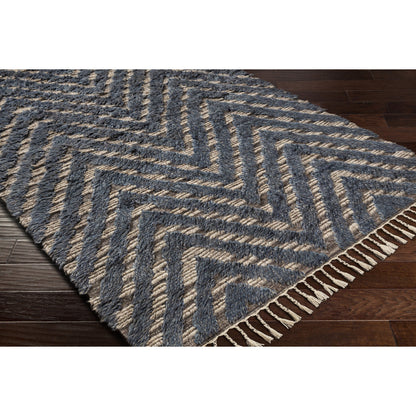 Sahara SAH-2304 Rug by Surya in charcoal, light beige, gray, blue, dark brown, navy. Made from 100% wool in a unique style.