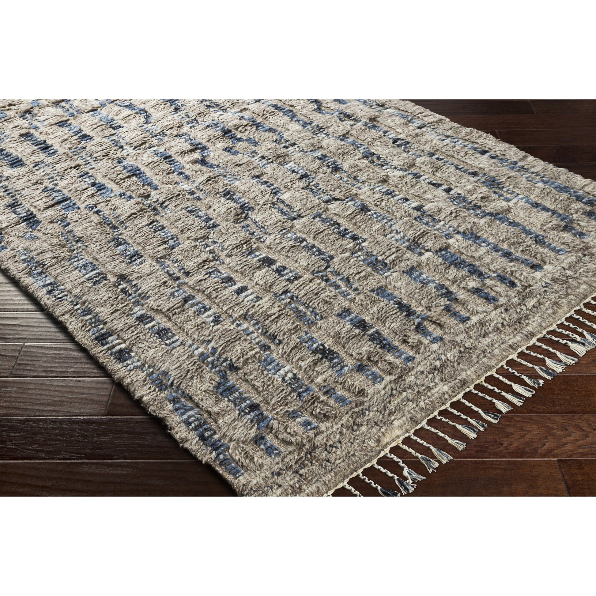 Sahara SAH-2308 Rug by Surya in gray, cream, charcoal, dark brown, navy, blue. Made from 100% wool in a unique style.