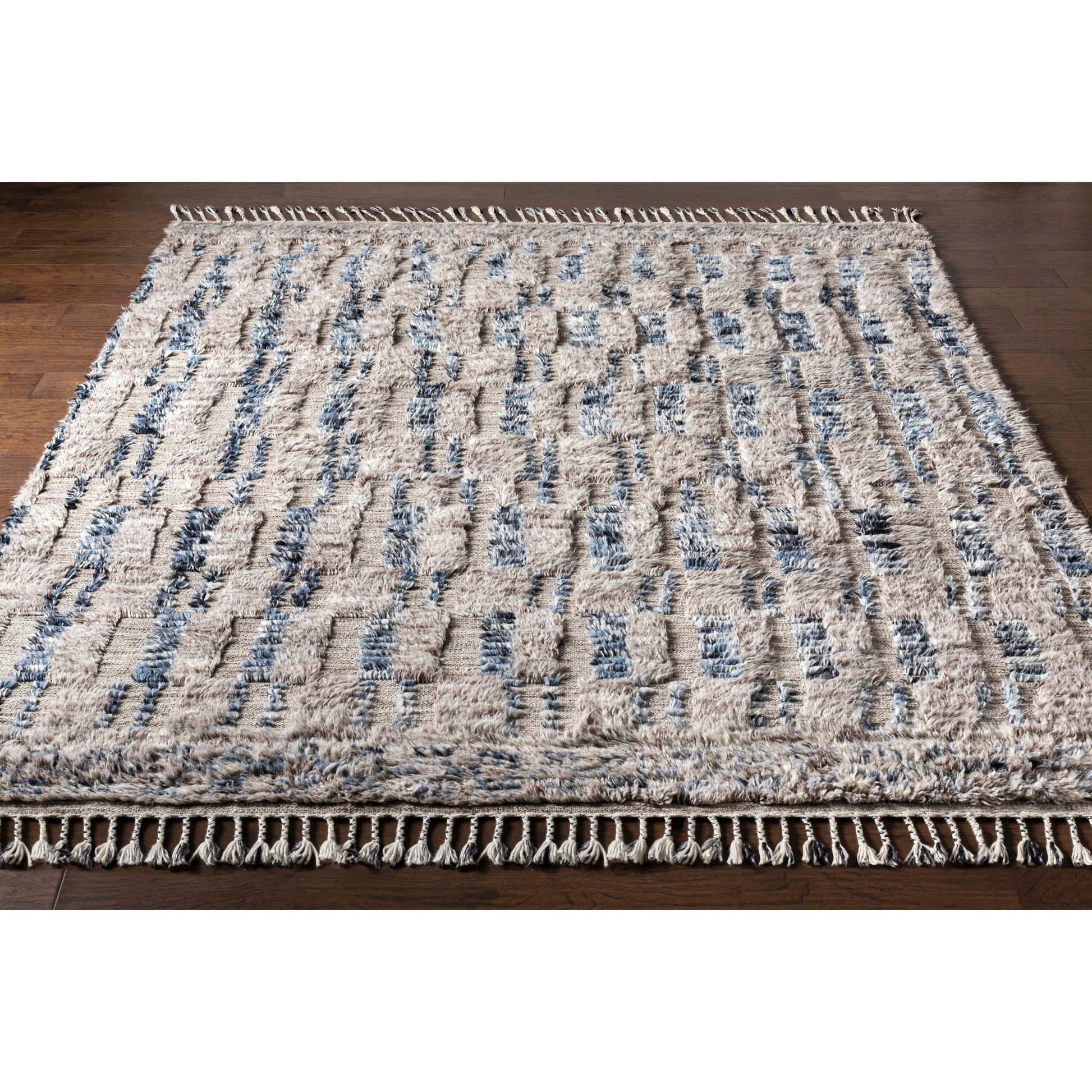 Sahara SAH-2308 Rug by Surya in gray, cream, charcoal, dark brown, navy, blue. Made from 100% wool in a unique style.