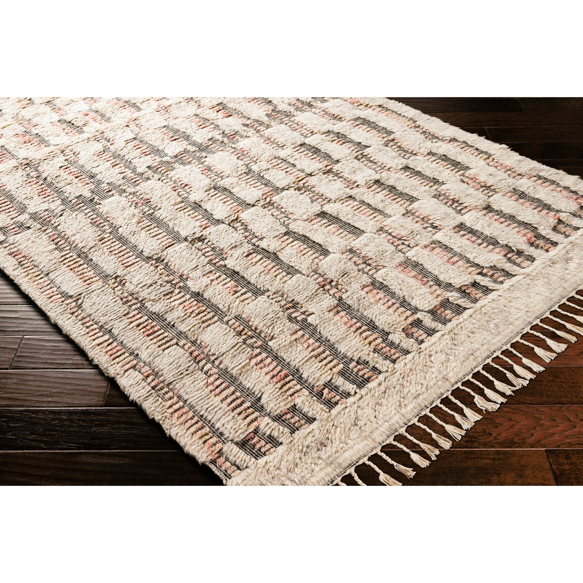 Sahara SAH-2308 Rug by Surya in gray, cream, charcoal, dark brown, navy, blue. Made from 100% wool in a unique style.