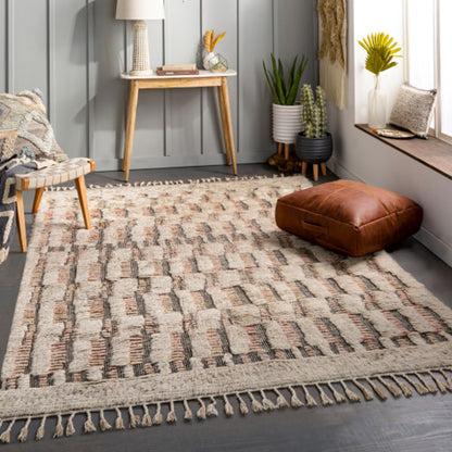 Sahara SAH-2308 Rug by Surya in gray, cream, charcoal, dark brown, navy, blue. Made from 100% wool in a unique style.