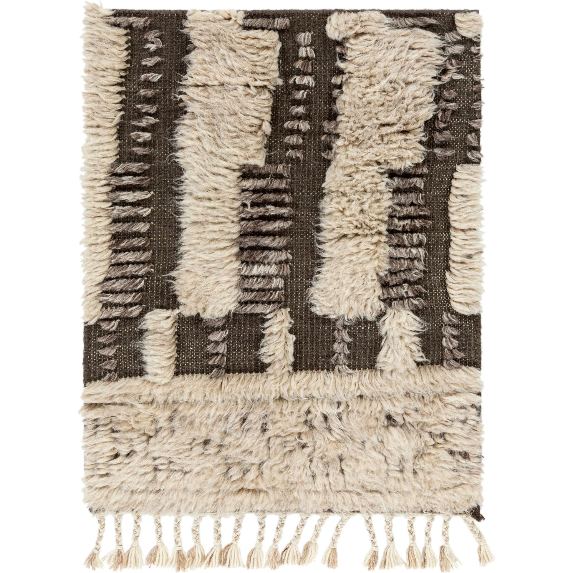 Sahara SAH-2308 Rug by Surya in gray, cream, charcoal, dark brown, navy, blue. Made from 100% wool in a unique style.