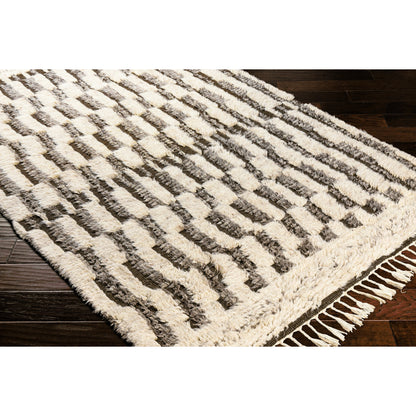 Sahara SAH-2308 Rug by Surya in gray, cream, charcoal, dark brown, navy, blue. Made from 100% wool in a unique style.