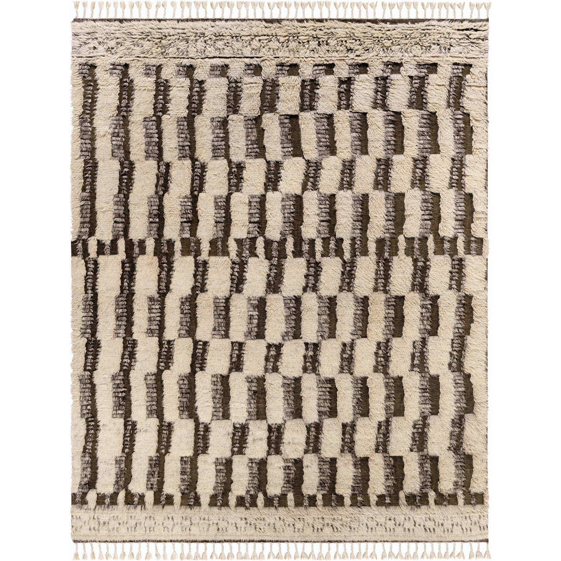 Sahara SAH-2308 Rug by Surya in gray, cream, charcoal, dark brown, navy, blue. Made from 100% wool in a unique style.