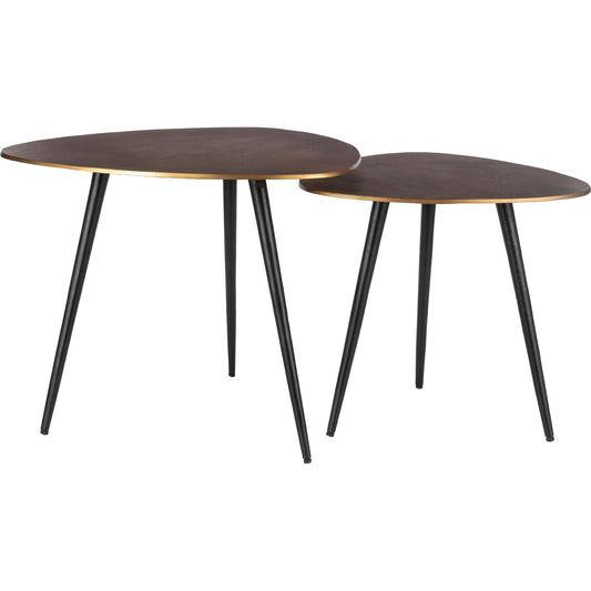 Sauska Nesting Tables by Surya in gold, black and matteantiqued. Made from metal in a transitional style.