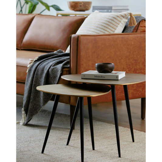 Sauska Nesting Tables by Surya in gold, black and matteantiqued. Made from metal in a transitional style.