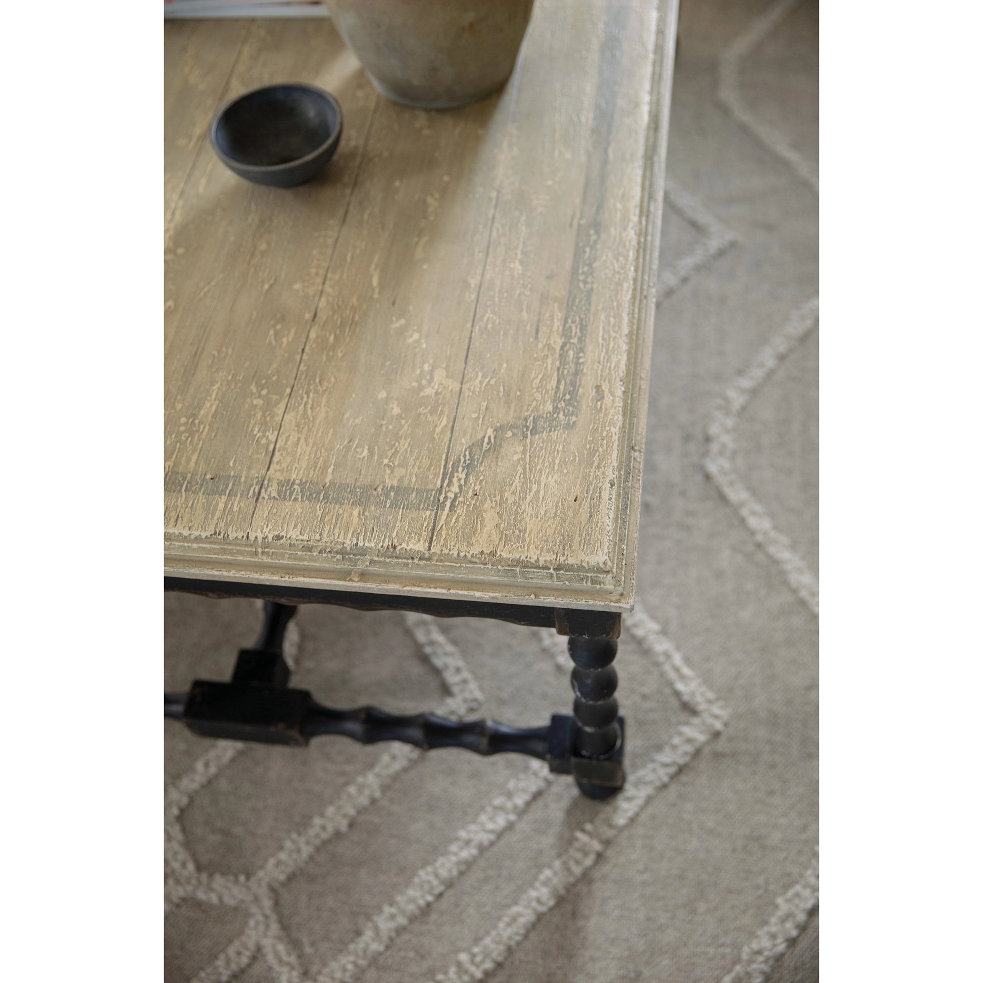 Ciao Bella Cocktail Table by Hooker Furniture in black, flaky white. Made from maple veneers, solid-wood edge top in a traditional style.