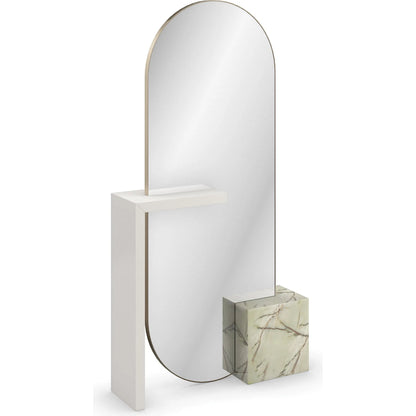 Monaco Floor Mirror by Caracole in lucent bronze metallic, almond milk. Made from poplar, metal, stone in a modern style.