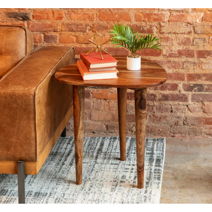 Arrey 23" Side Table by World Interiors in russett and natural. Made from sheesham wood in a transitional style.