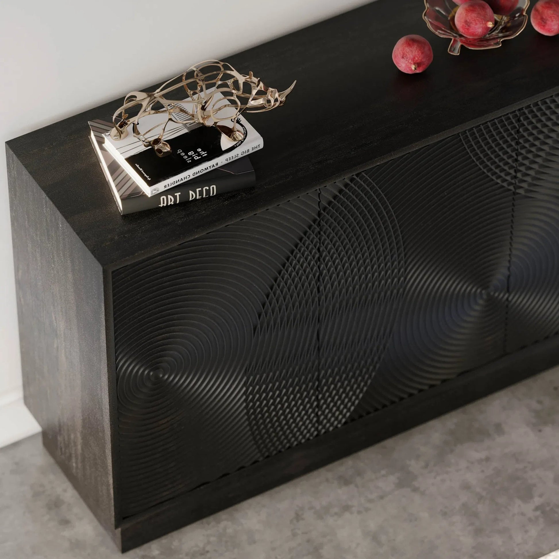 Spiral Sideboard by LH Imports in black. Made from mango hardwood, mdf in a modern style.