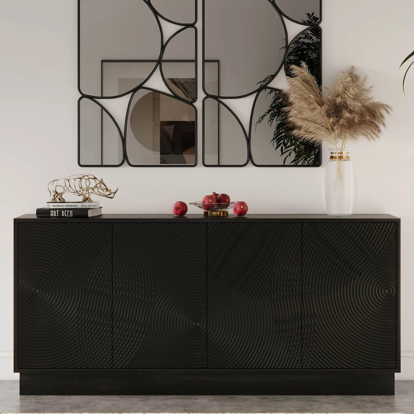 012 SI-2004420 | Lifestyle | Spiral Sideboard by LH Imports in black. Made from mango hardwood, mdf in a modern style.