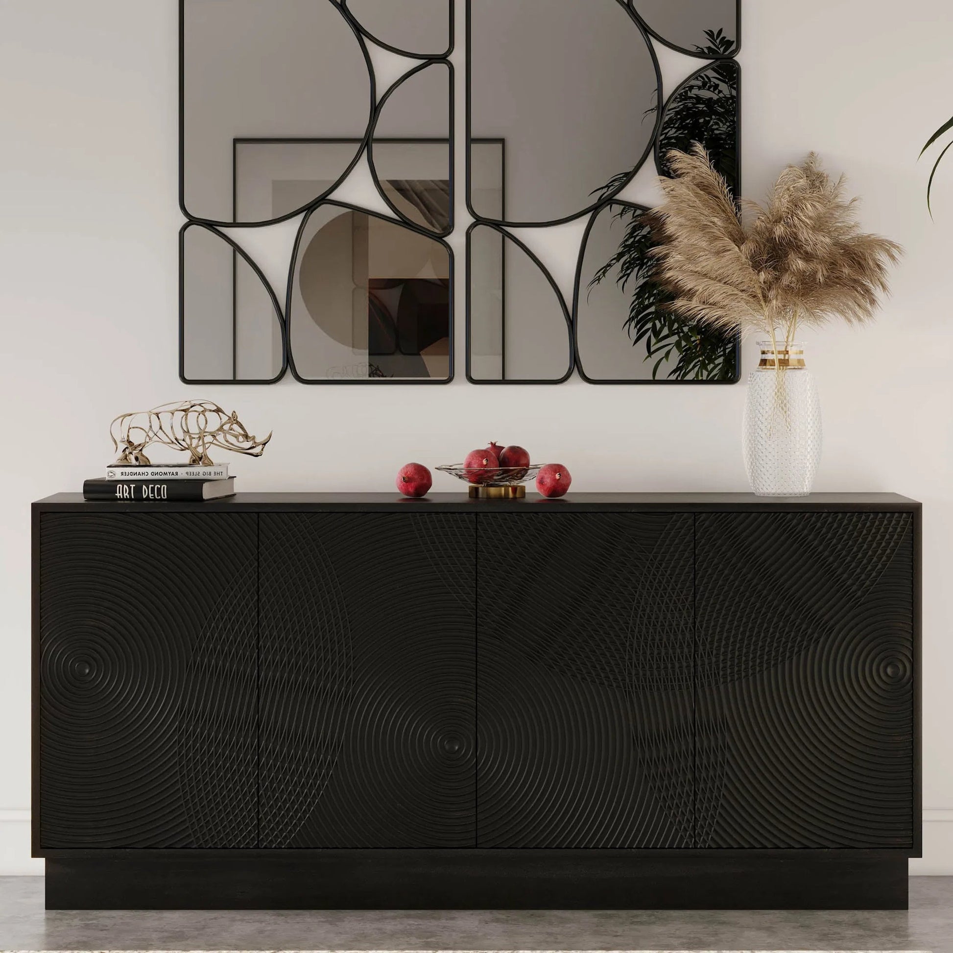 Spiral Sideboard by LH Imports in black. Made from mango hardwood, mdf in a modern style.
