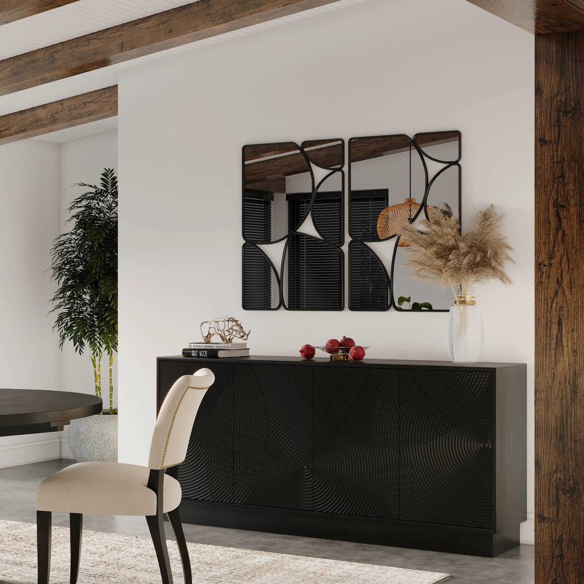 Spiral Sideboard by LH Imports in black. Made from mango hardwood, mdf in a modern style.