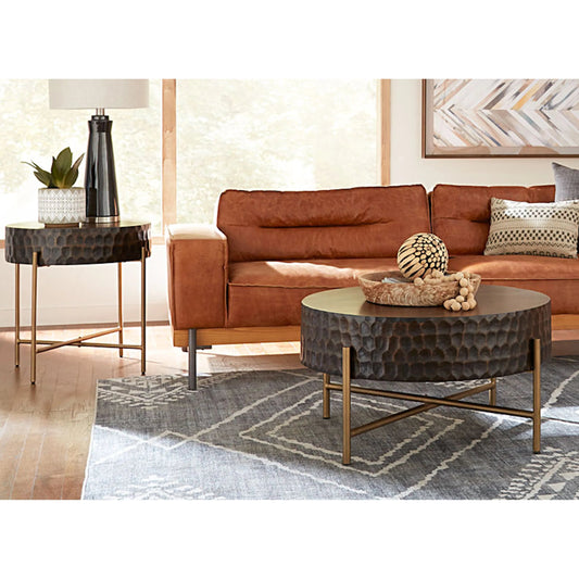 Vallarta 24" Side Table by World Interiors in brown and two tone, bronze. Made from mango wood, cast aluminum in a unique style.