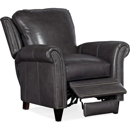 Richardson High Leg Reclining Lounger by Bradington-Young by Hooker Furniture in charcoal and plantation. Made from leather in a unique style.