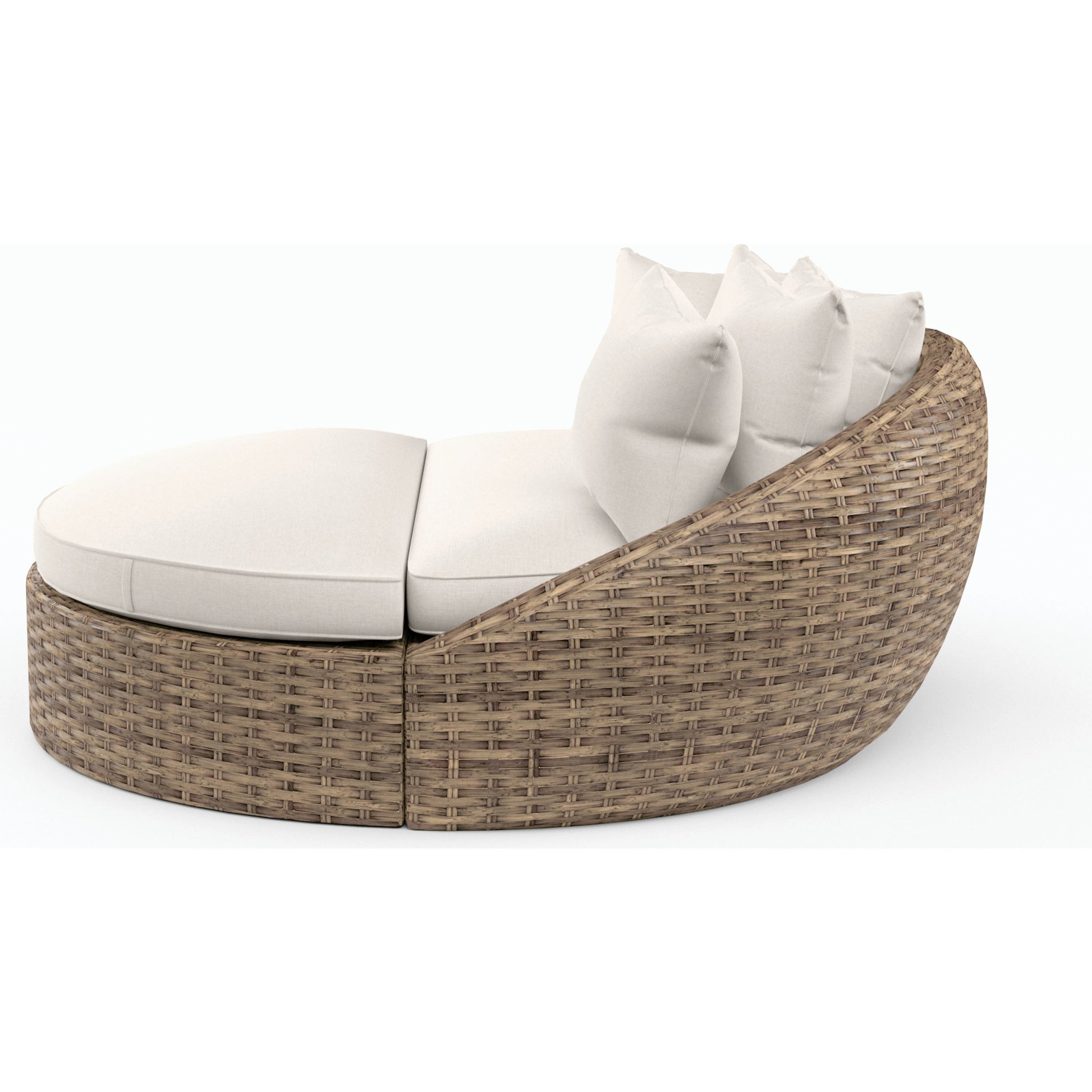Havana Outdoor Round Daybed by Sunset West in tobacco. Made from resin wicker in a modern style.
