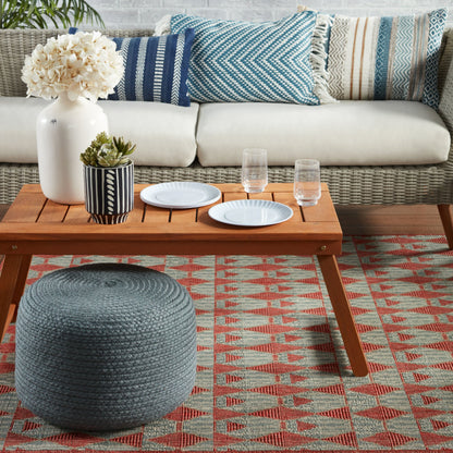 Saba Solar SAS01 Indoor/Outdoor Pouf by Jaipur Living. Made from 100% polyester in a coastal style.