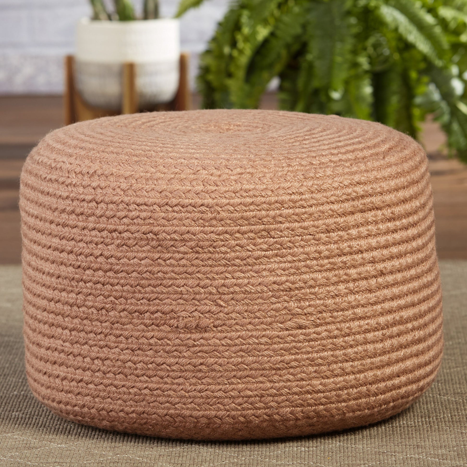 Saba Solar SAS01 Indoor/Outdoor Pouf by Jaipur Living. Made from 100% polyester in a coastal style.