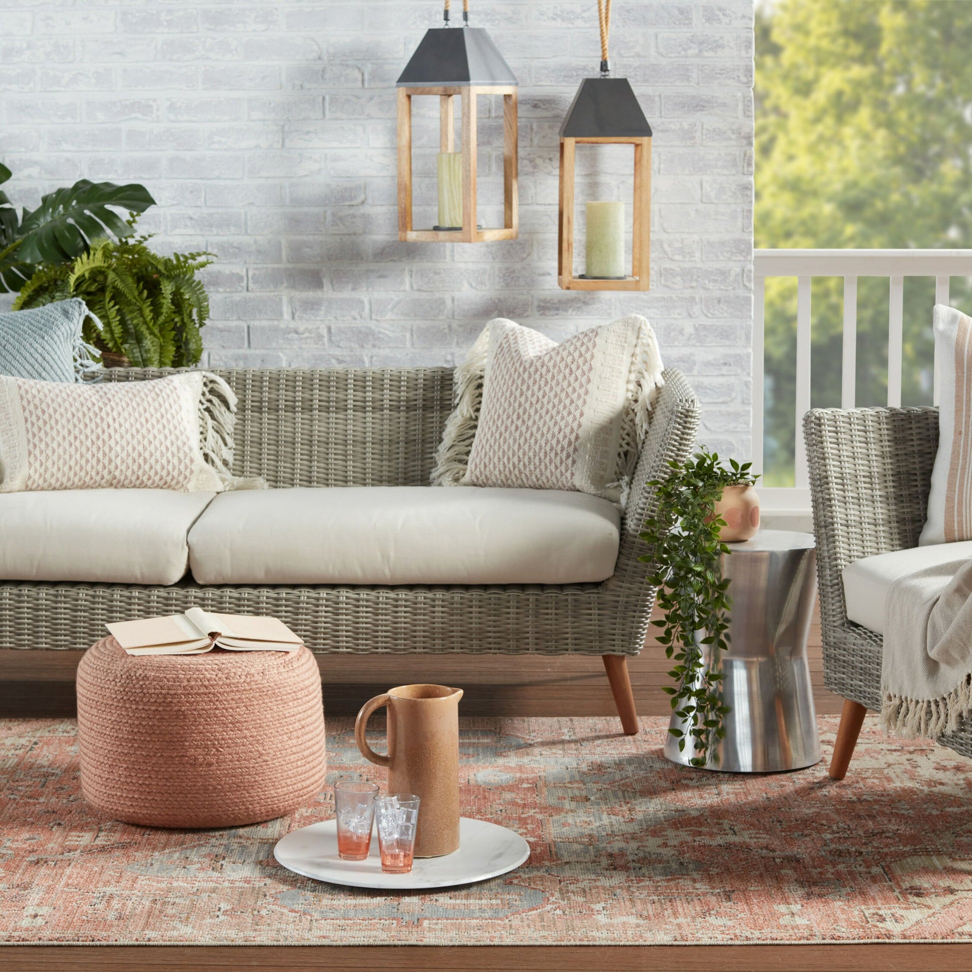 Saba Solar SAS01 Indoor/Outdoor Pouf by Jaipur Living. Made from 100% polyester in a coastal style.