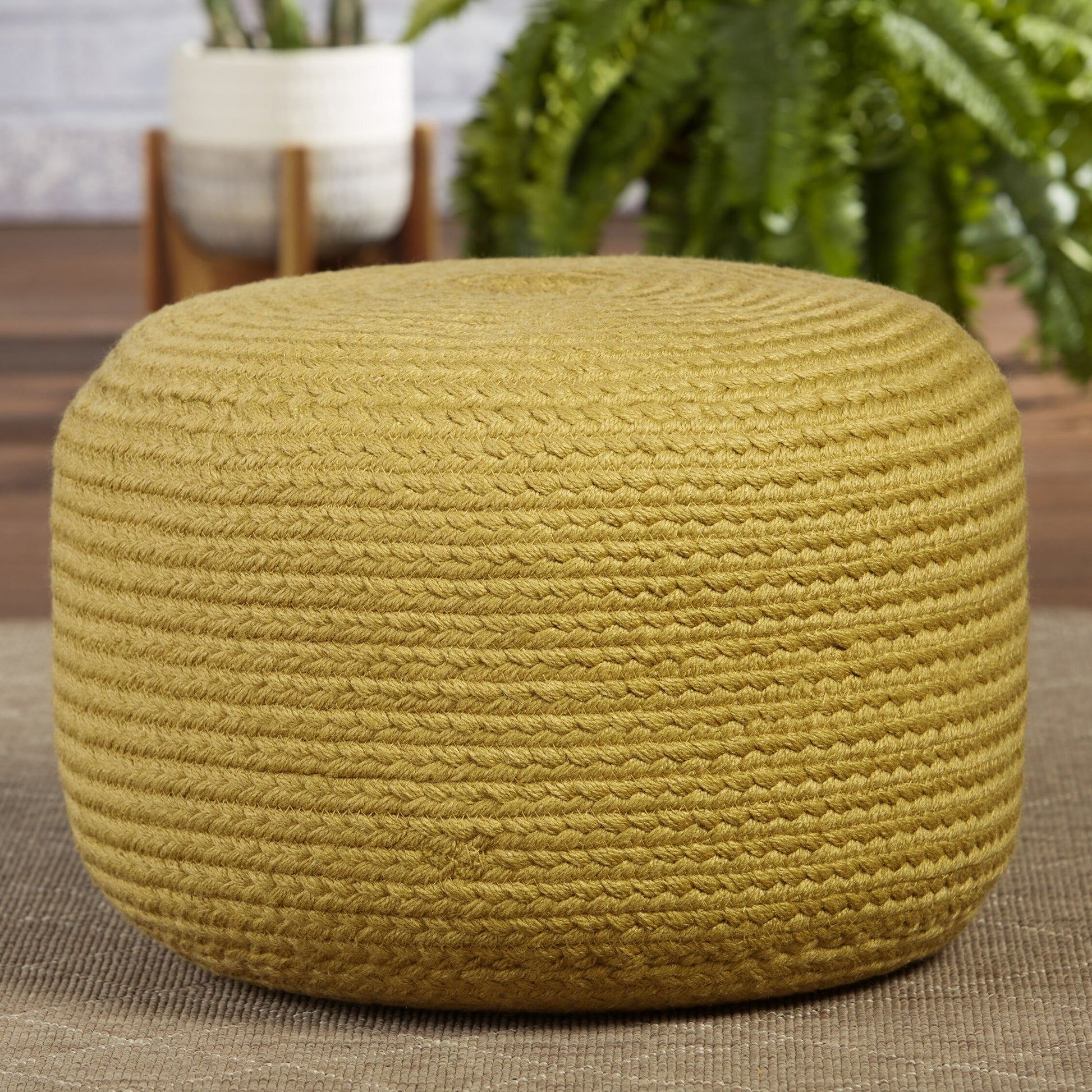 Saba Solar SAS01 Indoor/Outdoor Pouf by Jaipur Living. Made from 100% polyester in a coastal style.