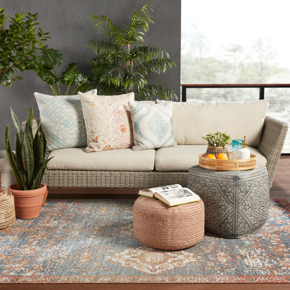 Saba Solar SAS01 Indoor/Outdoor Pouf by Jaipur Living. Made from 100% polyester in a coastal style.
